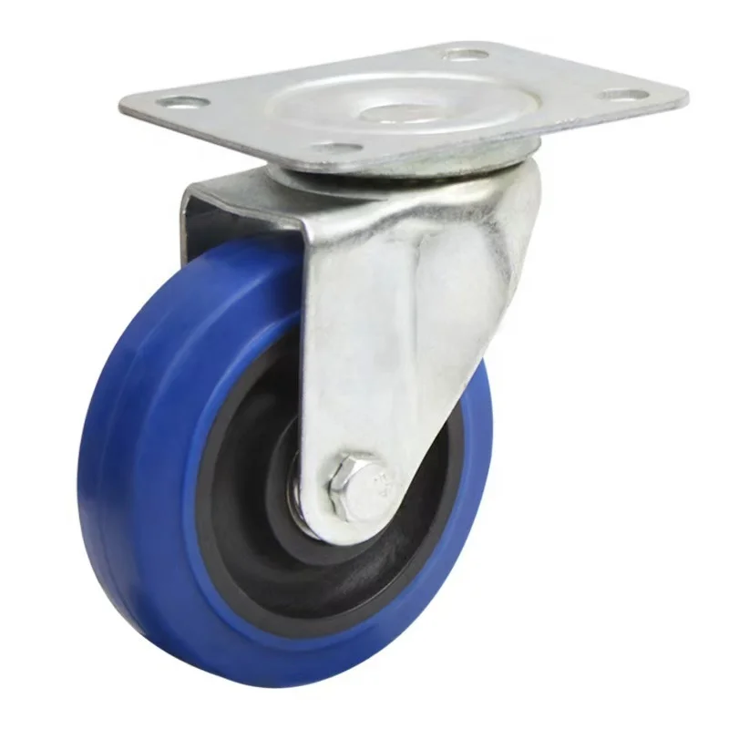 Blue 3.5/4/5 Inch Heavy Duty Industrial Castor Wheel Rubber Swivel Trolley Moving Wheel with Brake