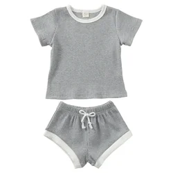 Wholesale infant hotsale summer clothes comfortable soft top+rib cotton shorts toddler infant clothes sets