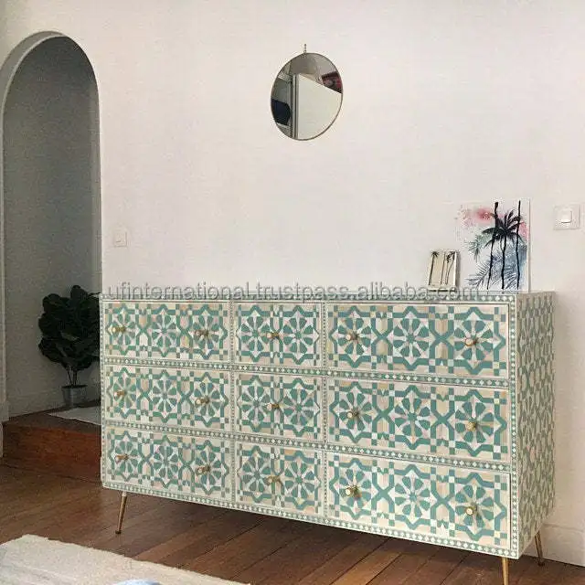 Bone Inlay Drawer Home Furniture Living Room Cabinets Storage Wooden Cabinet and Large Size and Bone Inlay White Color