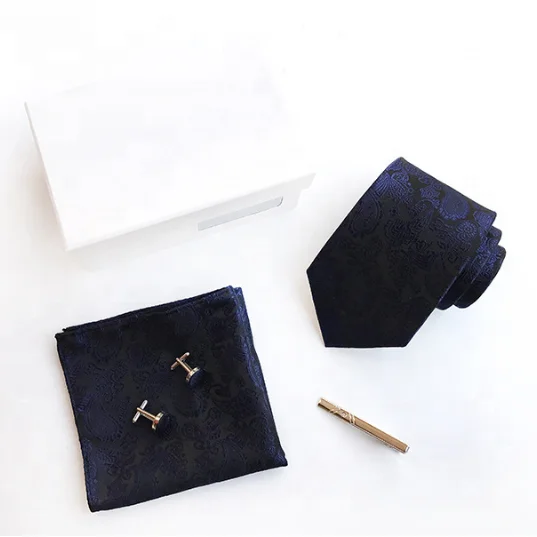 Fast Delivery Paisley Pattern Tie Clip Cufflinks Tie And Hanky Sets With Box Packing