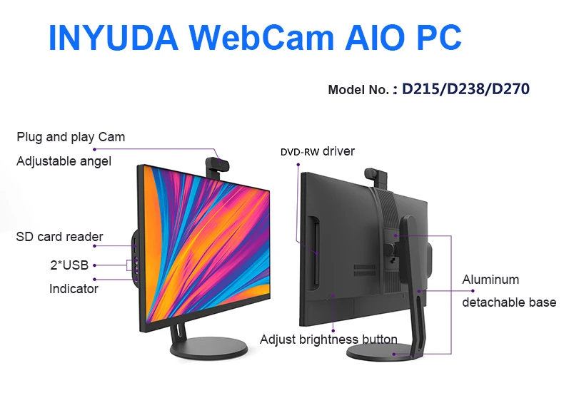 Monoblock Core J4125 8GB 256GB Webcam AIO Desktop Gaming PC Personal Office Business All in One Computer