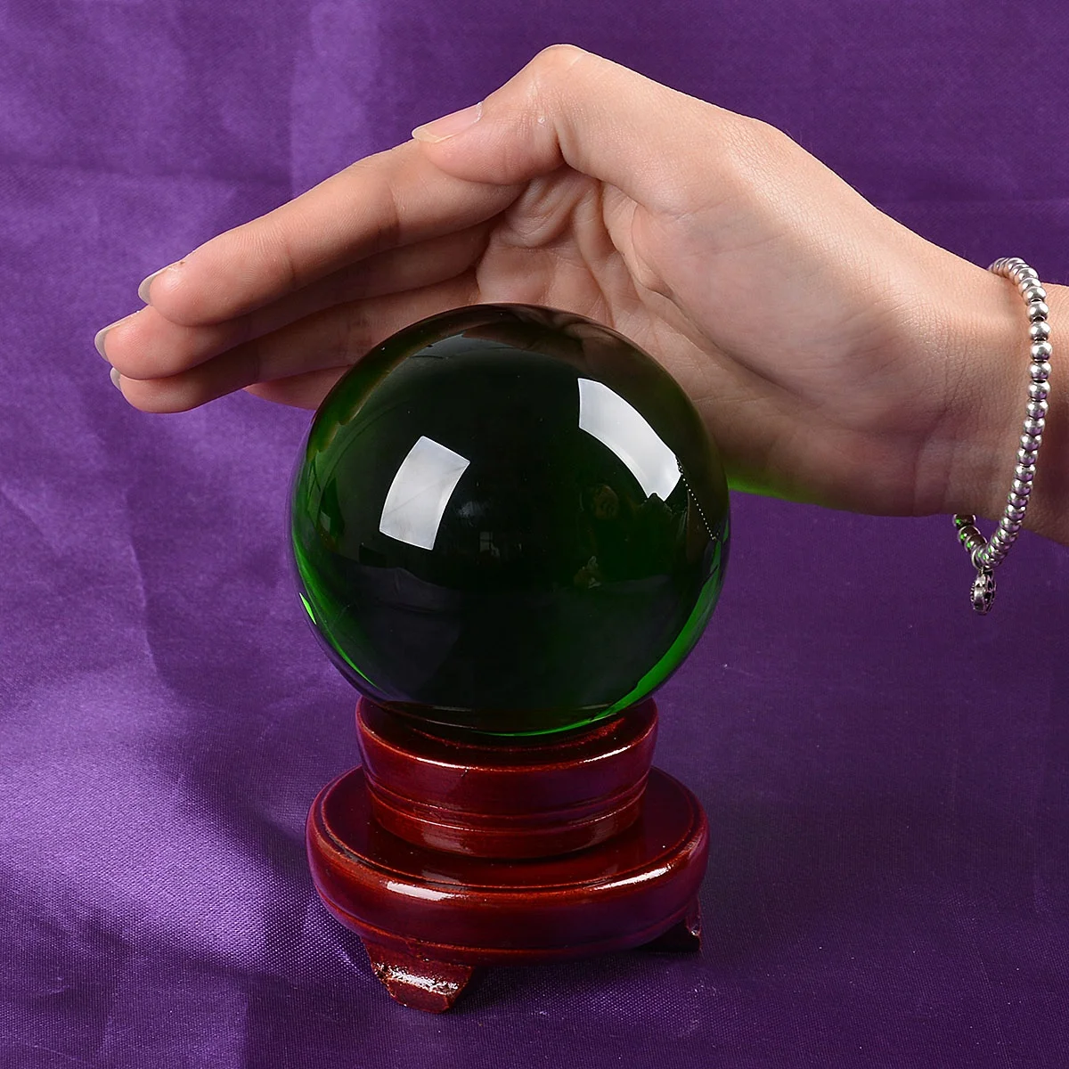 LONGWIN 80mm (3.1 in) Photography Crystal Ball Clear Contact Juggling Ball with Wooden Stand