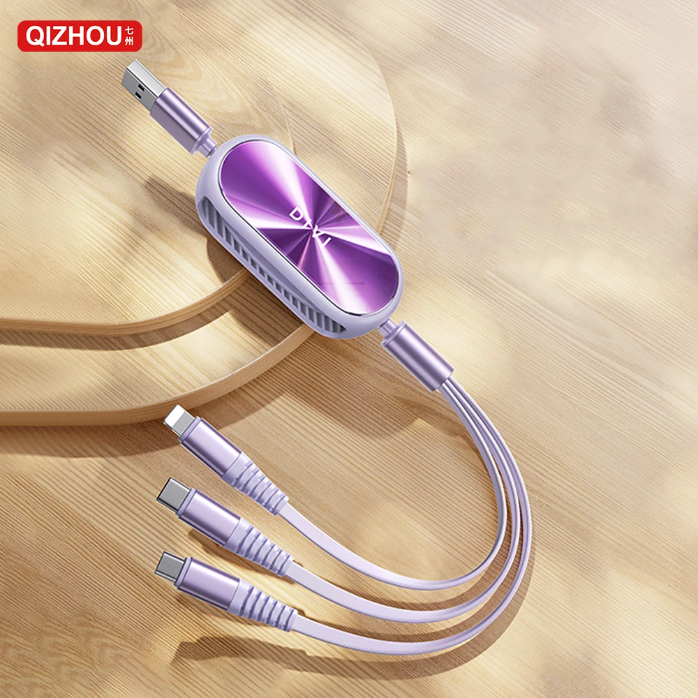 USB Data Cable OEM/ODM Mini Size Portable Retractable Micro Type C 8pin 3 In 1 USB Cable