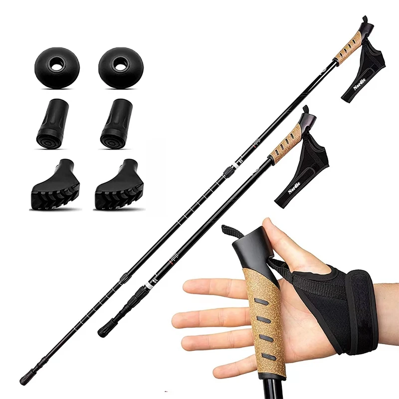 Cork Handle 3K Carbon Fiber aluminum Retractable Telescopic Hiking Sticks Nordic Walking Poles