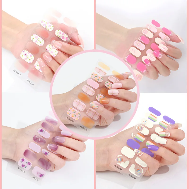 Gel Nail Polish Sticker Manufacture Non-toxic Long Lasting Glitter Luxury Semi Cured Gel Nail Strip Wraps