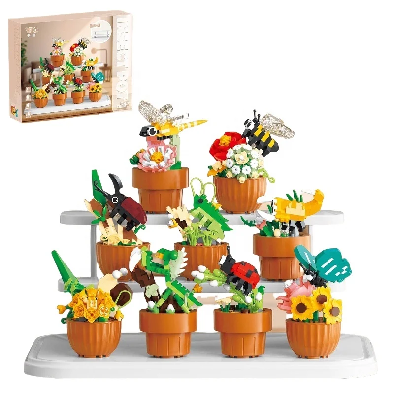 Bricks Building blocks 9 Kits collectable toy for children Insect Pottery Collection Puzzles with 3 layer Display Stand