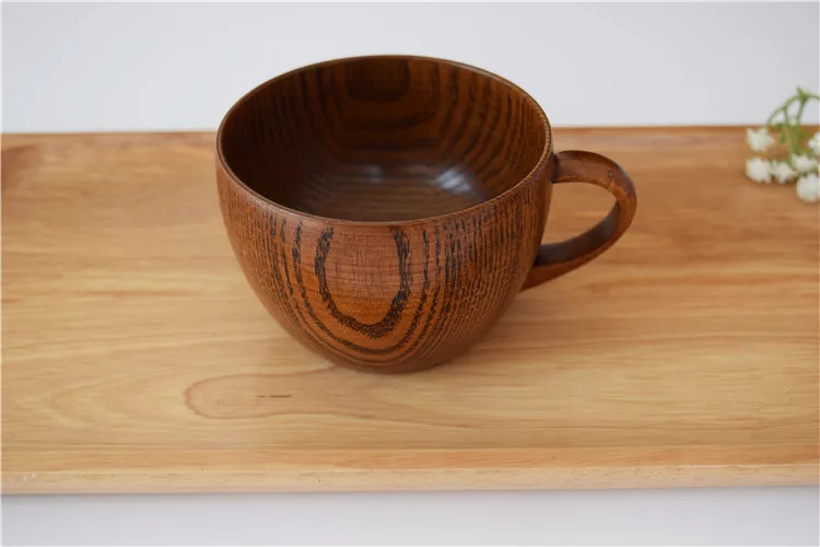Classic Natural Wood Cup Handmade Wooden Jujube Wood Flat Water Cup Beer Milk Drinkware Tea  Coffee Mug With Handle