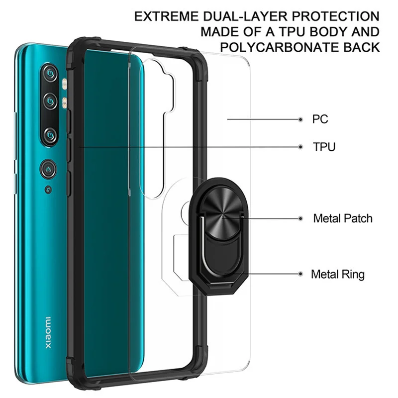For Xiaomi Mi Note 10 Pro Note10 Lite Shockproof   Case Car Ring Holder Cover for Xiaomi CC9 Pro Transparent Clear Cases