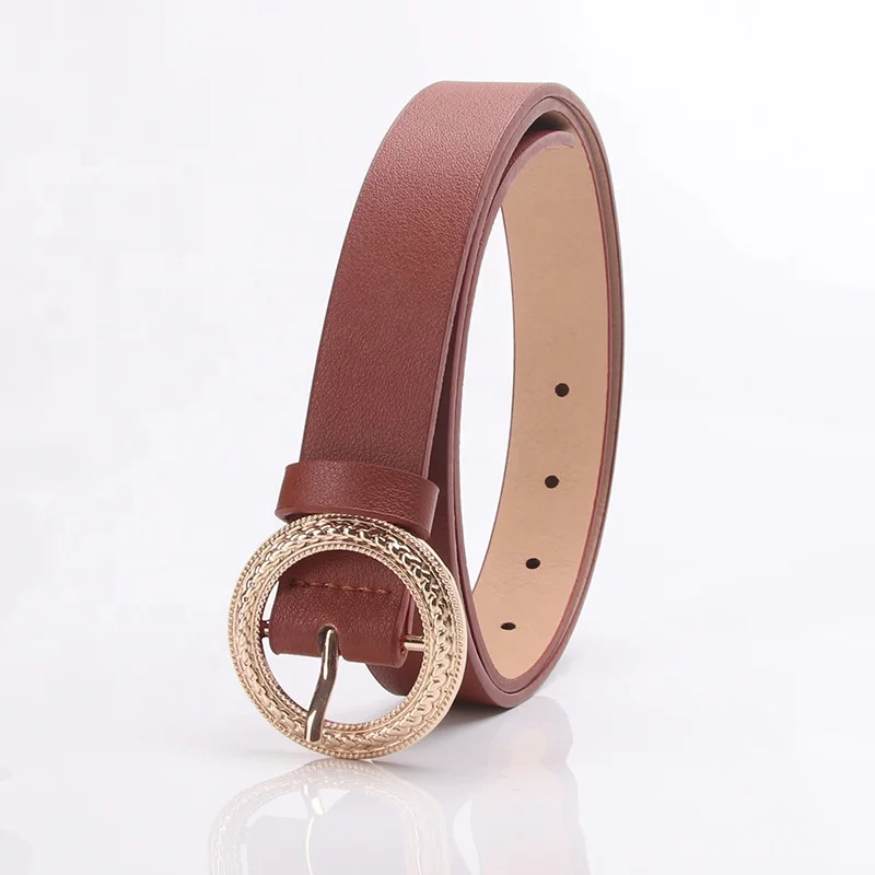 Round Alloy Buckle Belts for Women PU Leather Waist Belts Ladies Waistband for Jeans