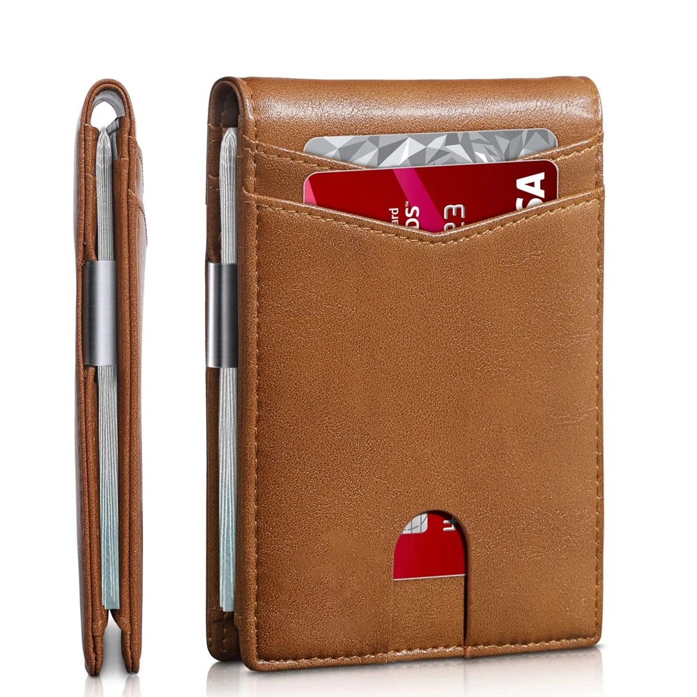 High Quality Slim Minimalist Genuine Leather RFID Blocking Bifold Credit Card Holder Money Clip Wallet For Men