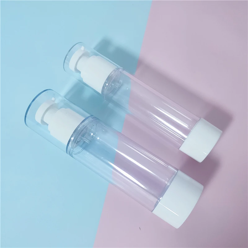 
Eco friendly refillable Cosmetic clear transparent white vacuum cream oil bottle custom color 30ml airless pump bottle 