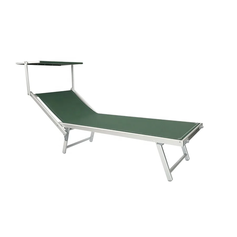 Outdoor Aluminium Folding Sunlounger Sun Beach Bed With  with Sun Shade Canopy Adjustable Back Rest