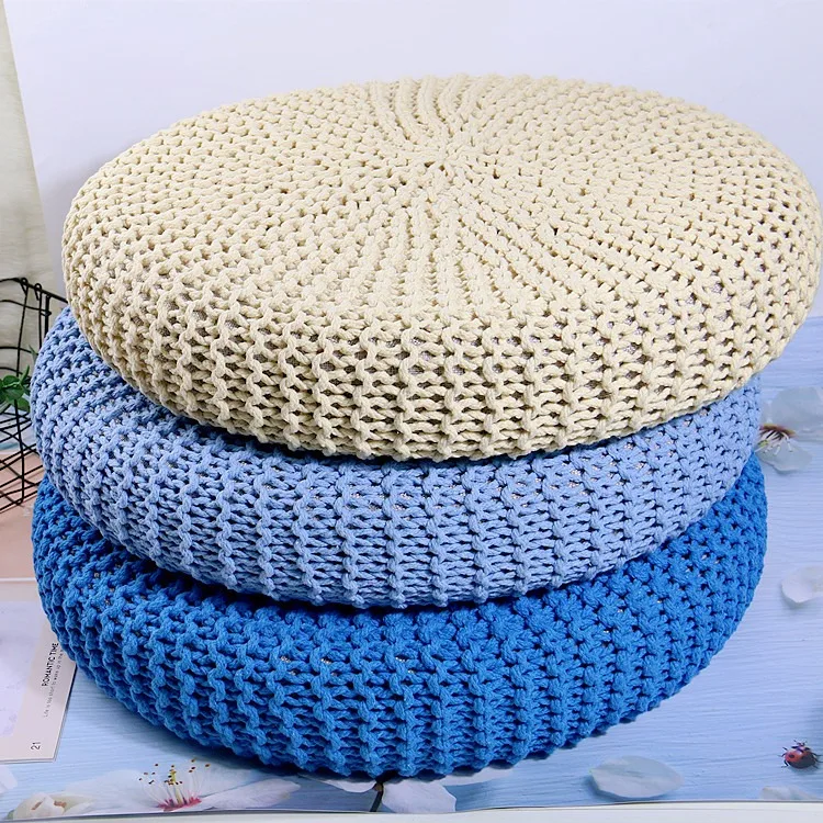 Sinyoo Manufacturer Direct Modern Style Bean Bag Round Pouffe Knit Handmade Ottoman Pouf For Home