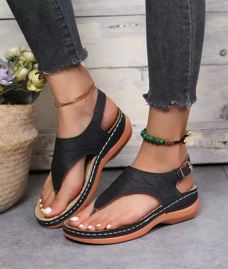 Cheap 2023 hot retro ladies outdoor beach sandals shoes buckle strap flip flops embroidered women luxury wedge sandals