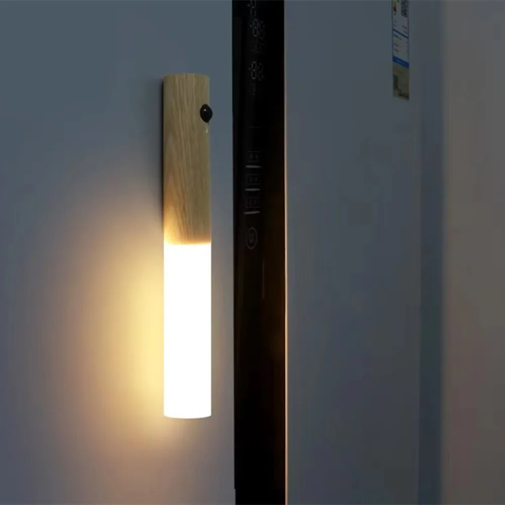 Sensor Control Rechargeable Wooden Wall Lamp Portable Induction Lamps for Bedroom