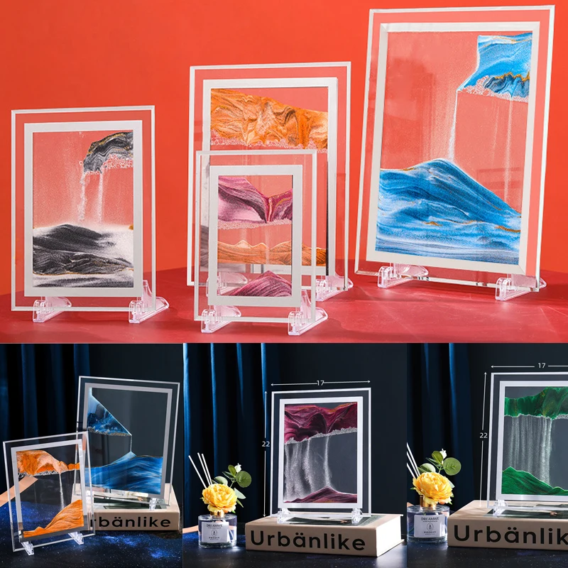 7/12inch Creative Quicksand Paintings Art Picture Round Glass 3D Hourglass Sandscape Flowing Sand Display For Home Office Decor