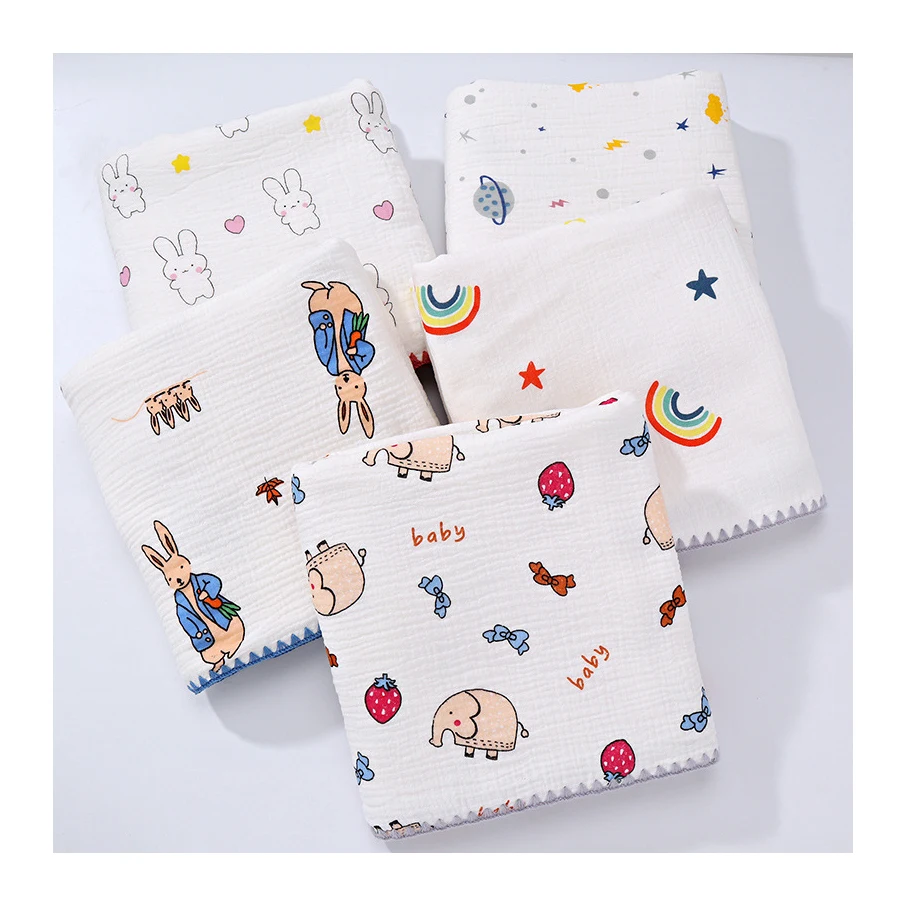 Custom Printed Wrap Vintage Newborn Floral Bear Muslin Swaddle Rainbow Swaddle Muslin 100% Organic Cotton Muslin Swaddles Baby