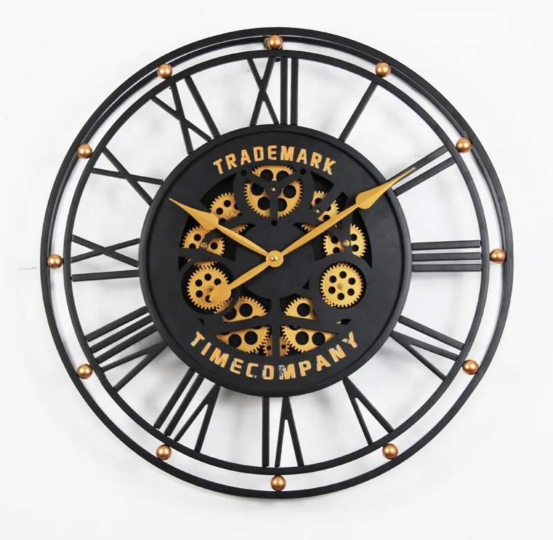Luxury Metal Vintage Wall Decor Industrial Mechanical Moving Gear Wall Clock