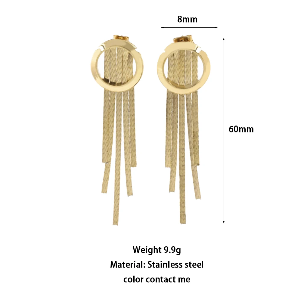 Fashion Minimalist Hypoallergenic Stainless Steel 18k Gold Plated Round Snake Chain Long Tassel Earrings Women Jewelry
