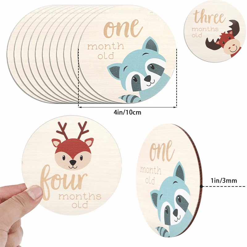 UV Printing Green Leaves New Wooden Discs Baby Newborn Milestone Baby Months Cards Milestone Cards
