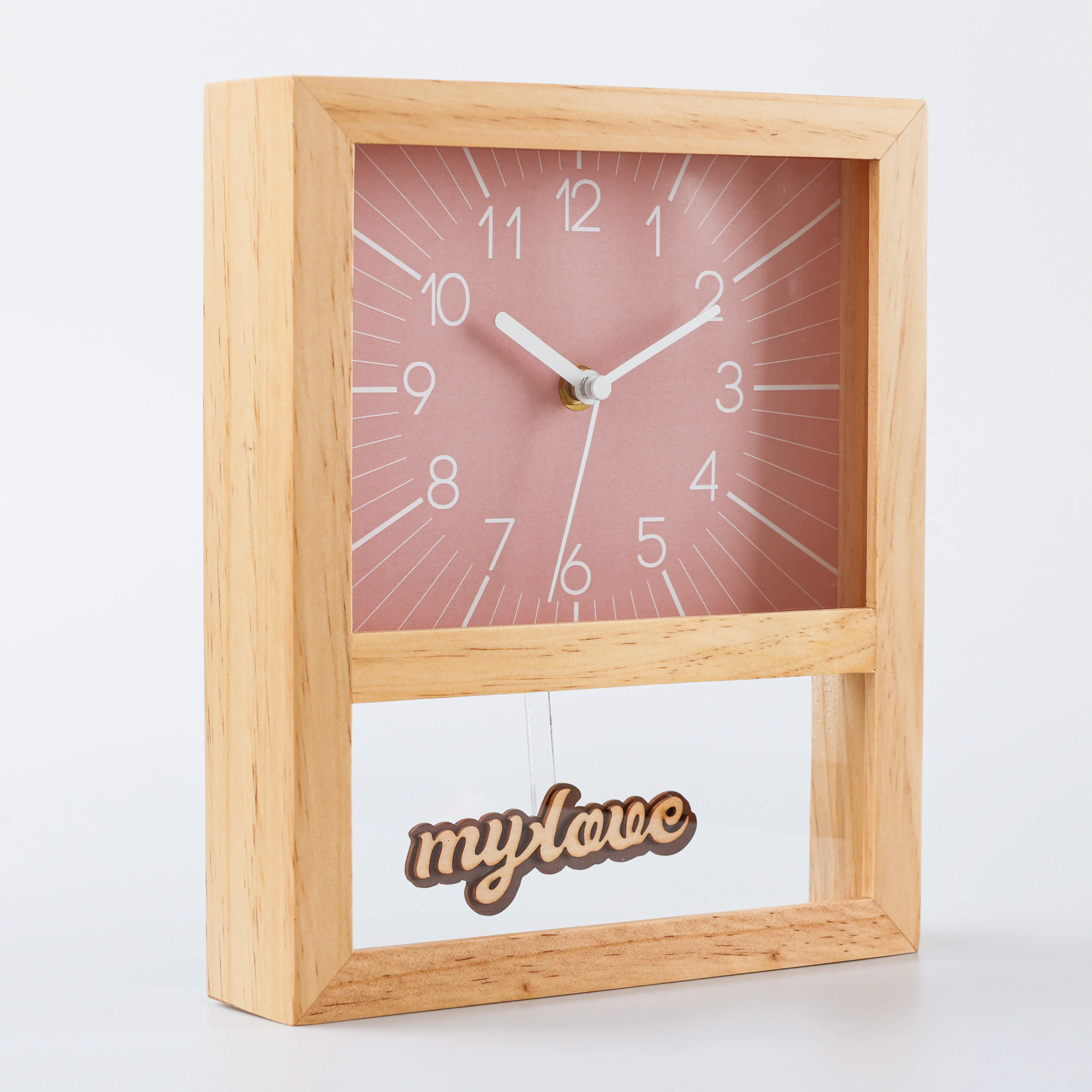 Custom design table desk silent gift wooden clock with pendulum