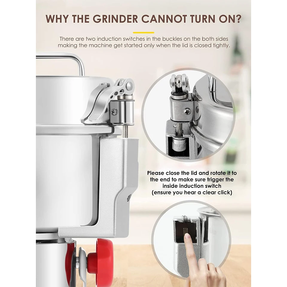 800g Electric Grain Grinder Mill Safety Upgraded 2400W High-speed Spice Herb Grinder Commercial Superfine Machine Dry Cereals