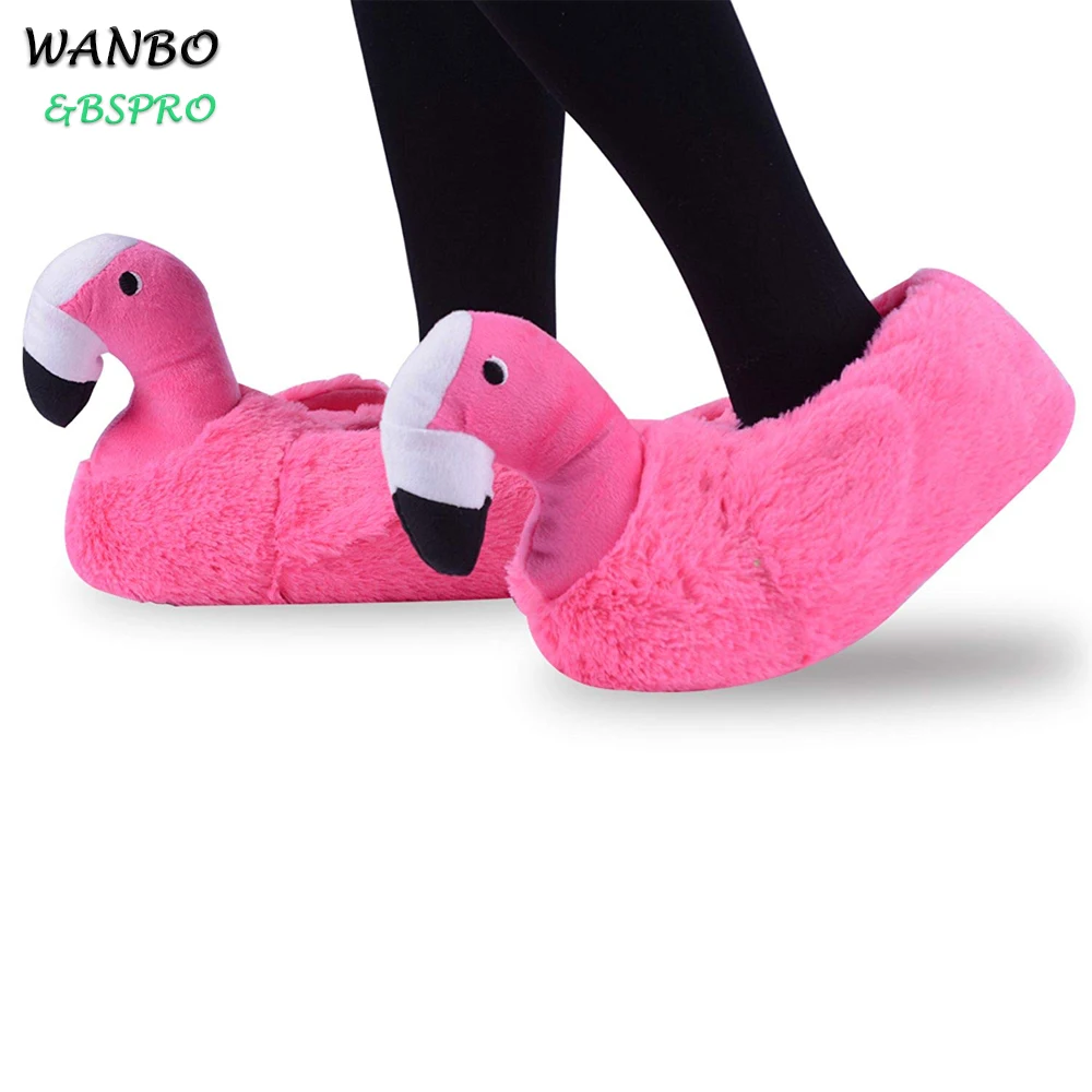 
BSPRO #CHPS0305 pink flamingo customized plush animal type slipper indoor use 