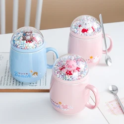 Cartoon Animal Micro-landscape Swimming Ring Ceramic Cups Coffee Mug Couple Water Cup With Lid Spoon