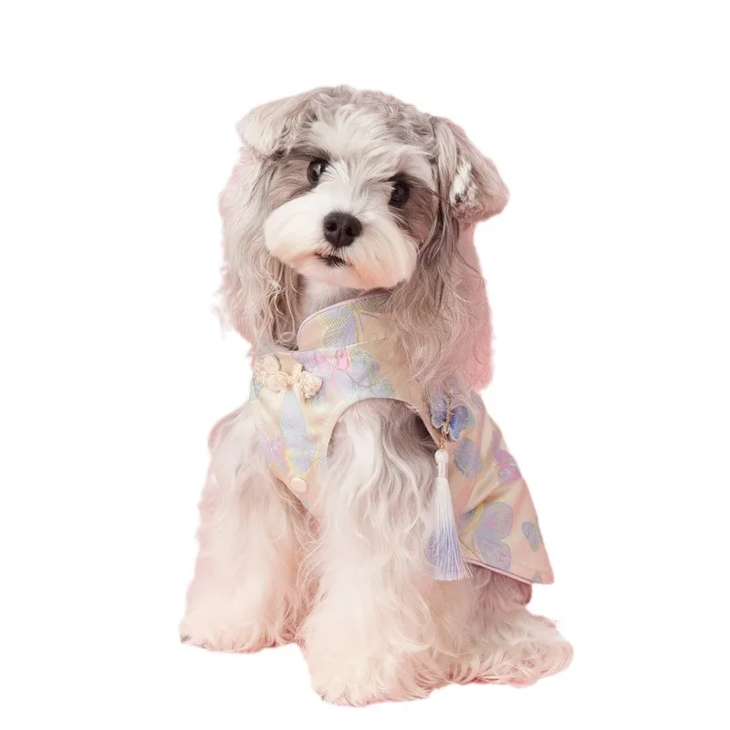 2024 New Design Butterfly Pattern Sleeveless Cheongsam Chinese Pet Clothes Dog Fashion Dress Form Custom Dog Dresses