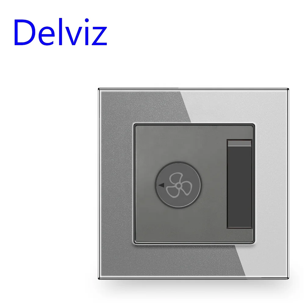 Delviz Fan Regulating Rotary controller, White/Black 86mm Tempered crystal glass Panel, Wall mounted Speed control 1 Gang Switch