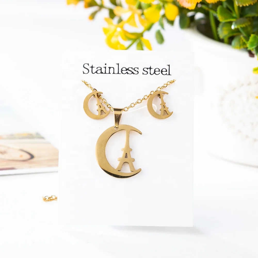  New Gold Plated Butterfly Heart Necklace Earrings for Women Girl Various Styles Stainless Steel ecg windmill Jewelry Set