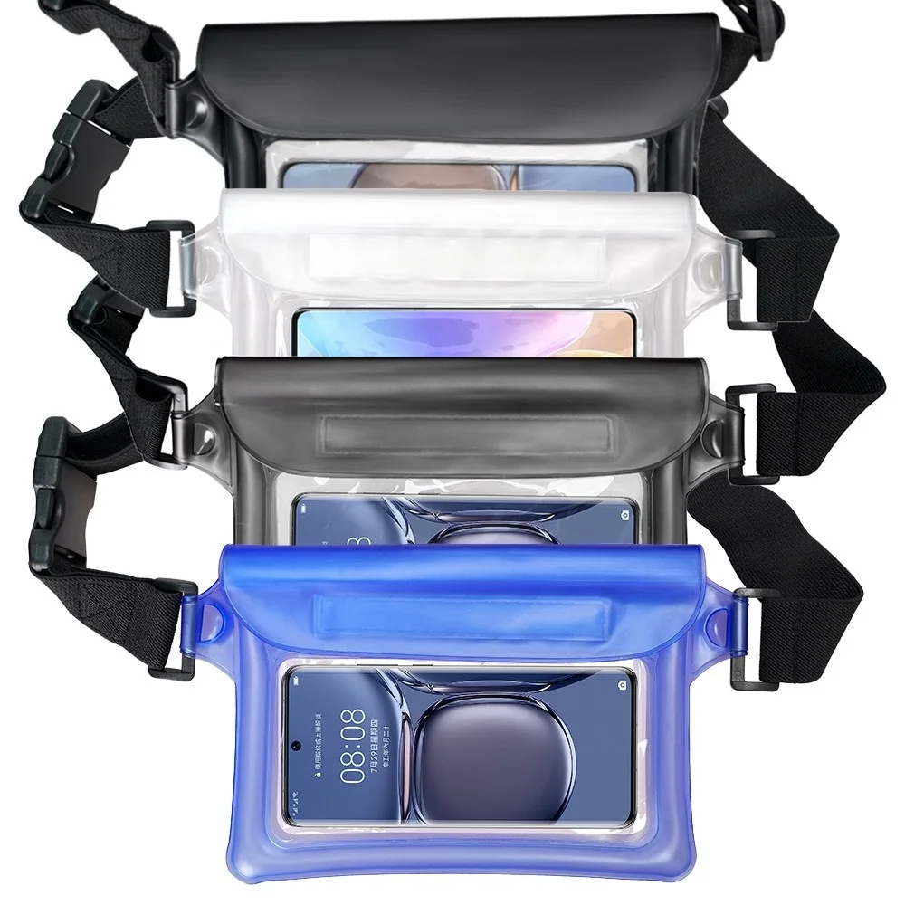 large capacity mobile phone tpu button and zip ipx8 swimming waterproof waist bag