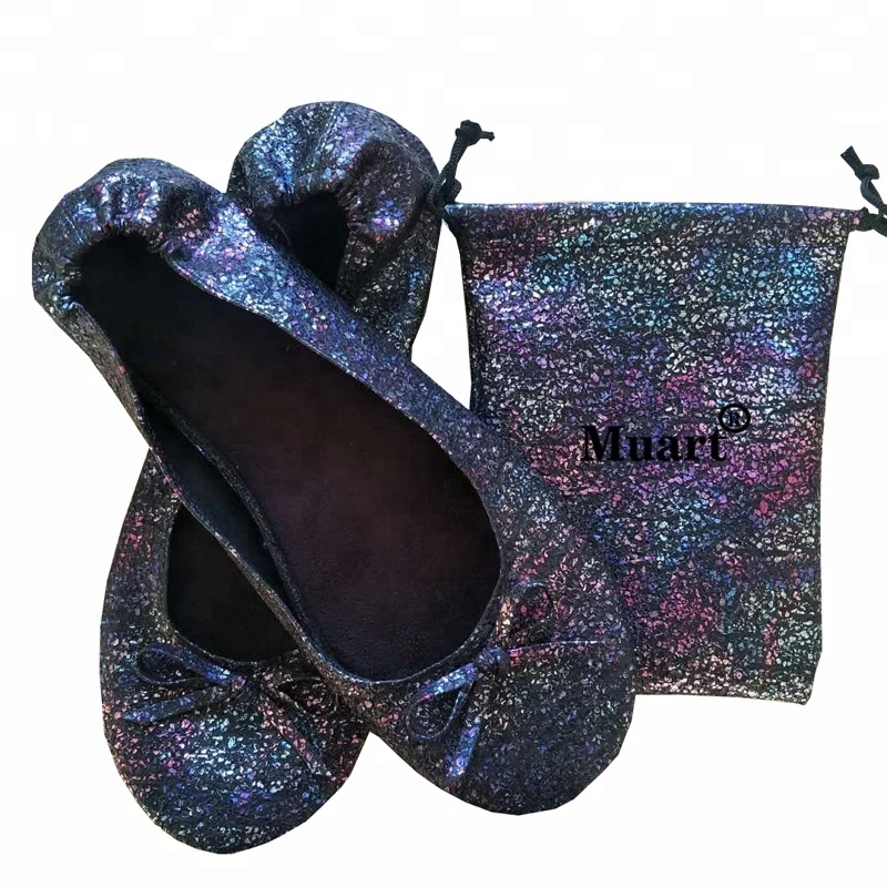 2021 factory direct sales Women gold ballet flats roll up ballerina shoes for party dance