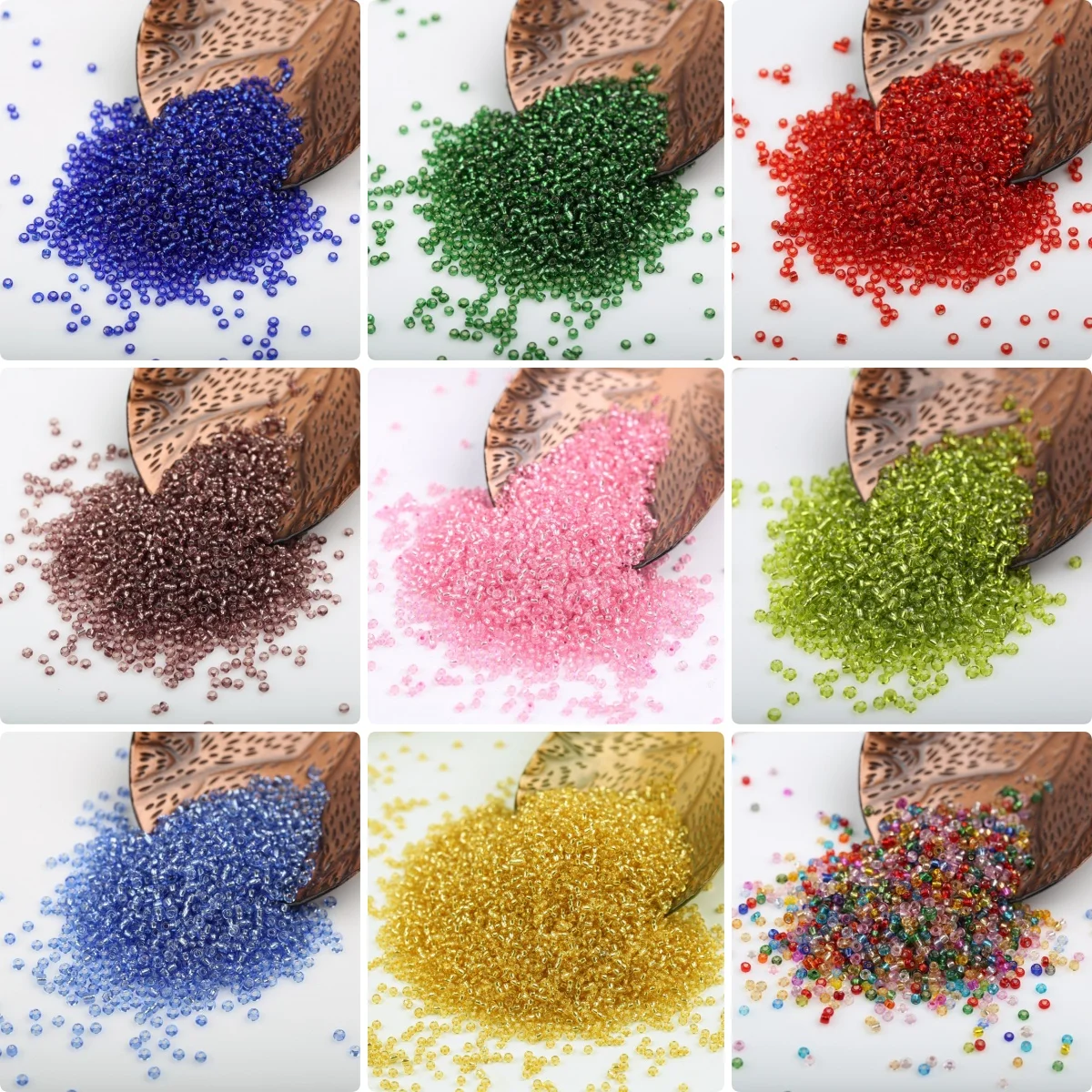 Pack of 18 2MM Silver-Filled Glass Seed Beads Jewelry Findings & Components with Bead Caps Spacers Made Metal Metallic Material