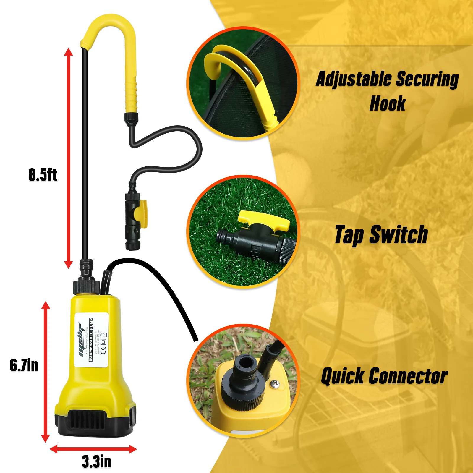 Mellif беспроводной отстойный насос погружной водяной для батареи Dewalt 20 В MAX (только инструмент) 80 Вт 475 GPH