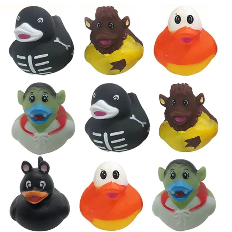 Custom PVC Duckie Rubber Duck with Sound Floating Squeaky Shower Bath Toy For Halloween Themed Bathtub Toys