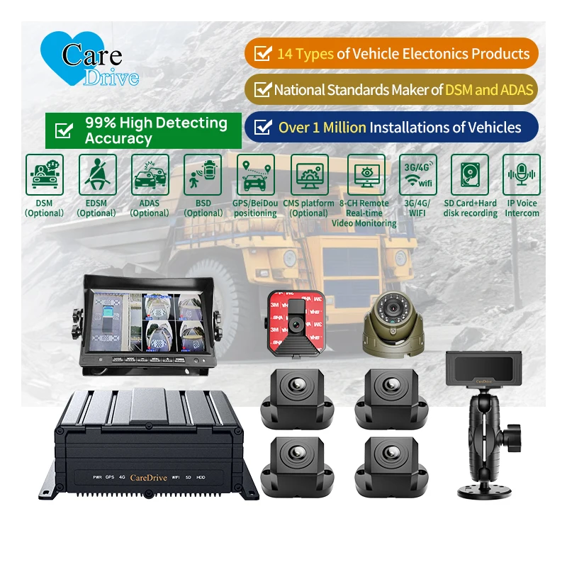 CareDrive 1080P DSM ADAS 360 BSD система записи видео сигнализации AI мобильный видеорегистратор для управления парком коммерческих автомобилей