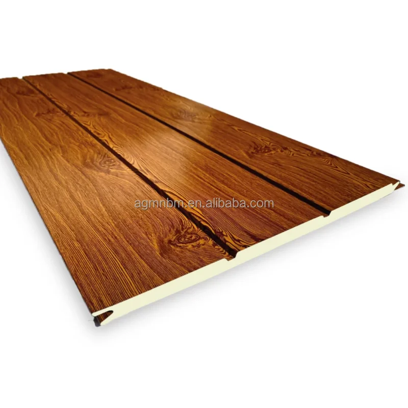 Hight quality 16mm PU Sandwich Panels Wood Grain Metal carved exterior wall