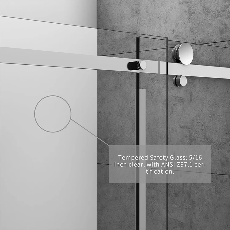 Stock In USA New Product Tempered Glass Frameless Stainless Steel Handle Aluminum Sliding Shower Door