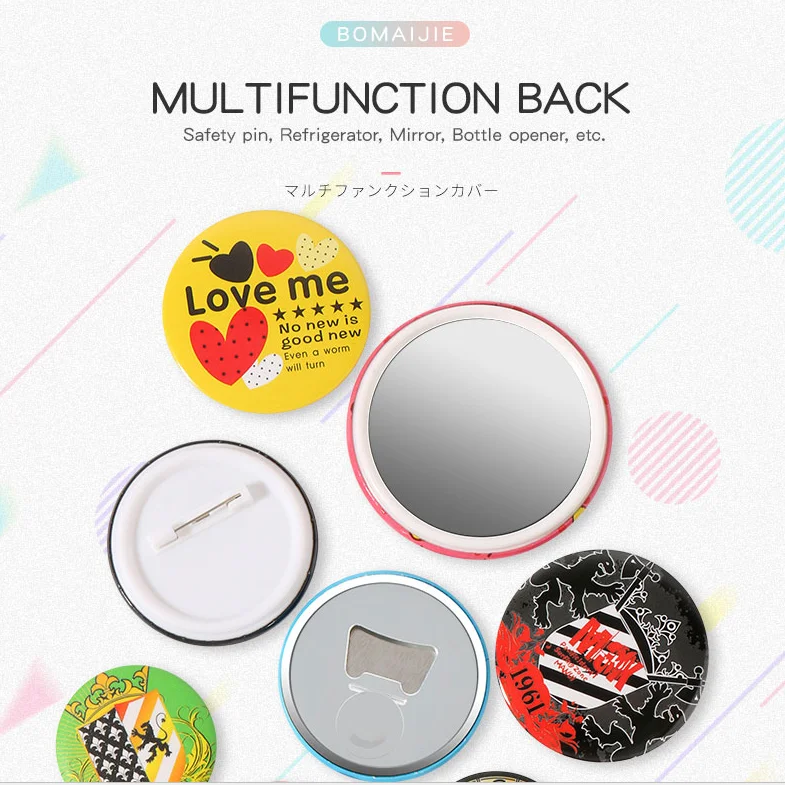 Bomaijie Round Cartoon Custom Logo Quality Personalized Wholesale Pins Badges Tin Customized Button Tinplate Badge From China