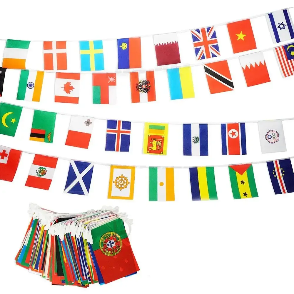 Fast Shipping High Quality 100 flags 25m Polyester World Bunting String Flag Banner For Outdoor Supply