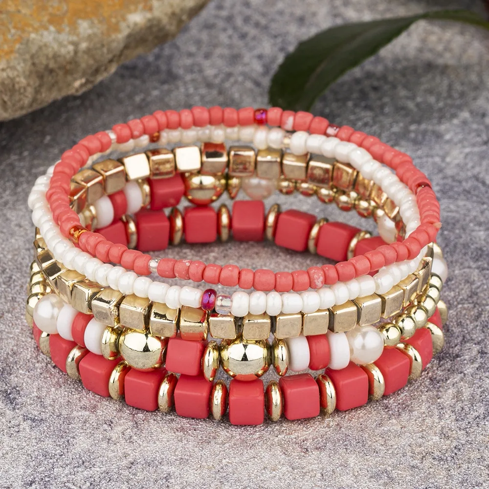 2025 Multi Layer Colorful Beads Bracelet For Female Stretch Glass Beaded Bracelets Jewelry Set wholesale