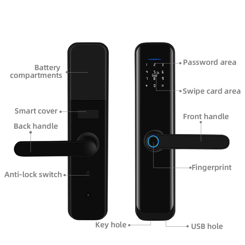 High Quality Wifi Tuya APP Smart Lock Password Rfid Card Biometric Fingerprint Door Lock