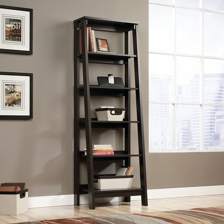 Living Room Furniture Modern Low Price Wood High Vertical 5 Tier Ladder Standing Display Bookshelf Bookcases