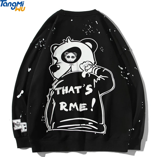 Wholesale New design black loose casual 100% cotton fashion panda pullovers oversized men crewneck sweatshirt