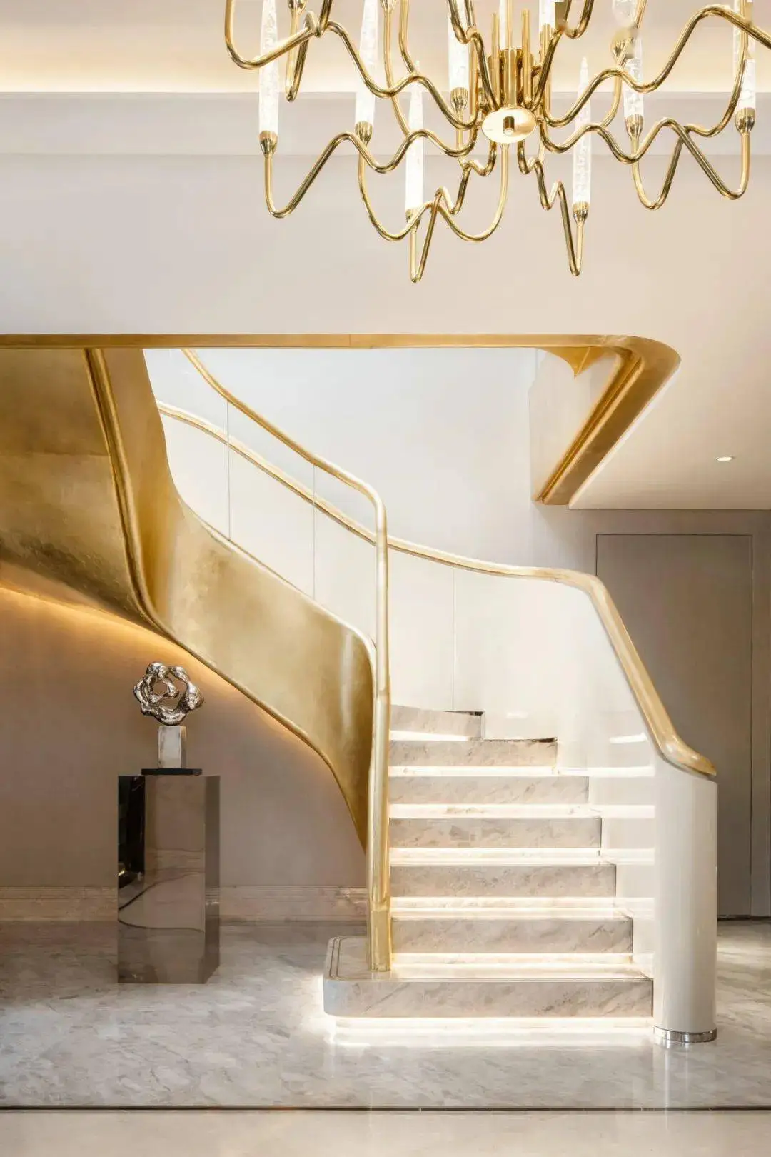 Yong Feng Stone Luxury Villa Indoor Stone Curved Stairs Interior Marble