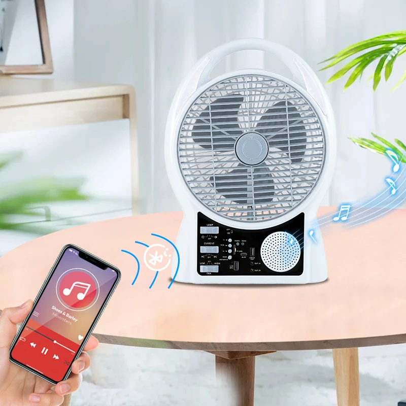 New Small Portable Rechargeable Desk Radio Fan Home Outdoor 8 Inch Bluetooth Solar Table Fan With Solar Panel