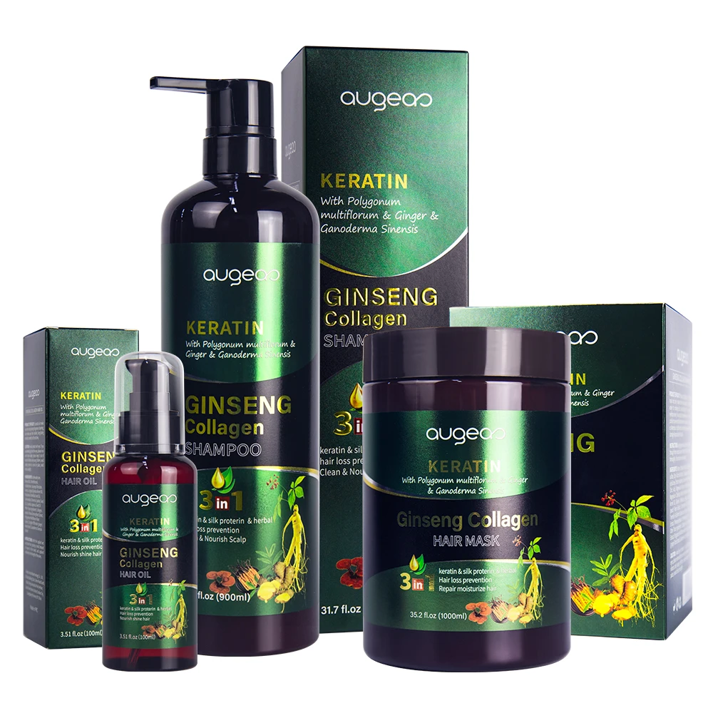 private label anti hair loss care sets Augeas keratin collagen herbal ginseng hair shampoo and conditioner set