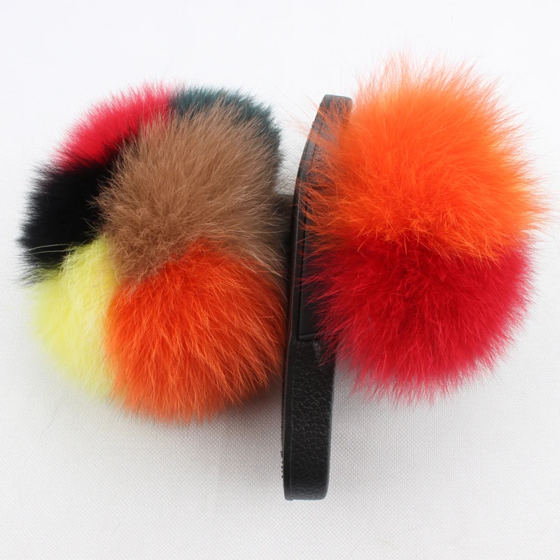 Wholesale Soft Fluffy  Kid Fur Slippers Custom Children Fox Fur Shoes Kids Fur Slides