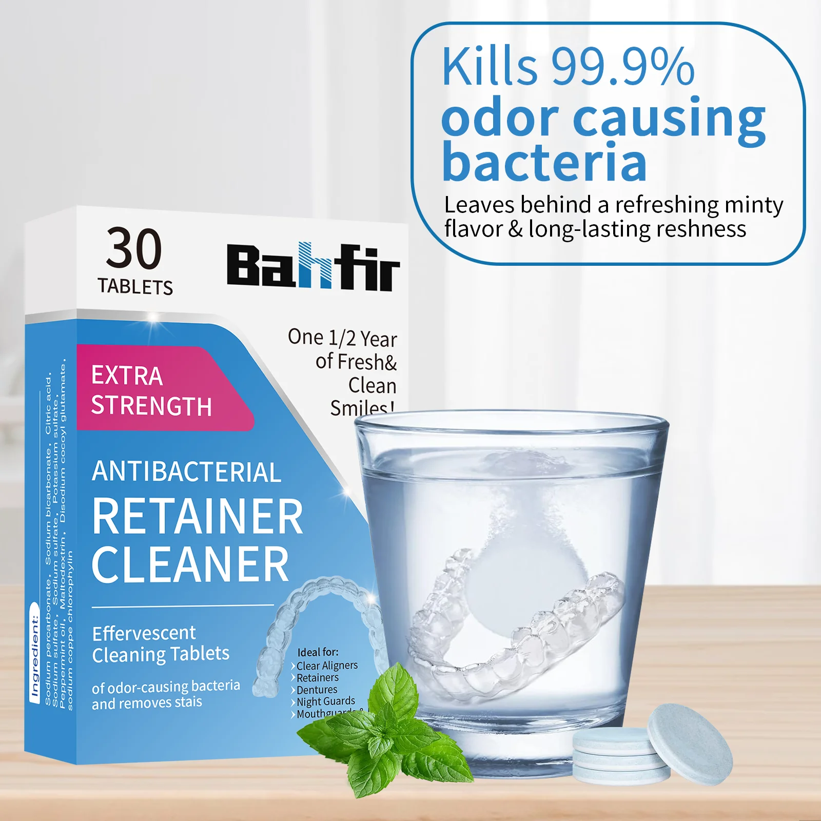 30 pieces Dental Teeth Retainer Cleaner Tablets to Keep Your Retainers and Aligners Clear and Odor-Free